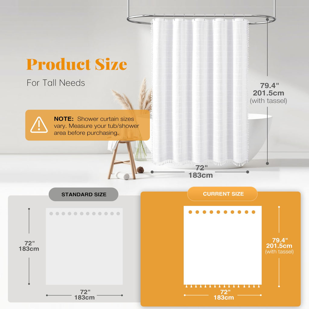 Boho Long, 72x78 Inch Long Linen Ultra Thick Fabric Set with Plastic Hooks, Tall Modern Farmhouse Country Neutral