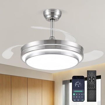 48 Inch Fandelier Ceiling Fan with Light,Modern Retractable Ceiling Fan with Lights and Remote/APP;6Speed,Silent
