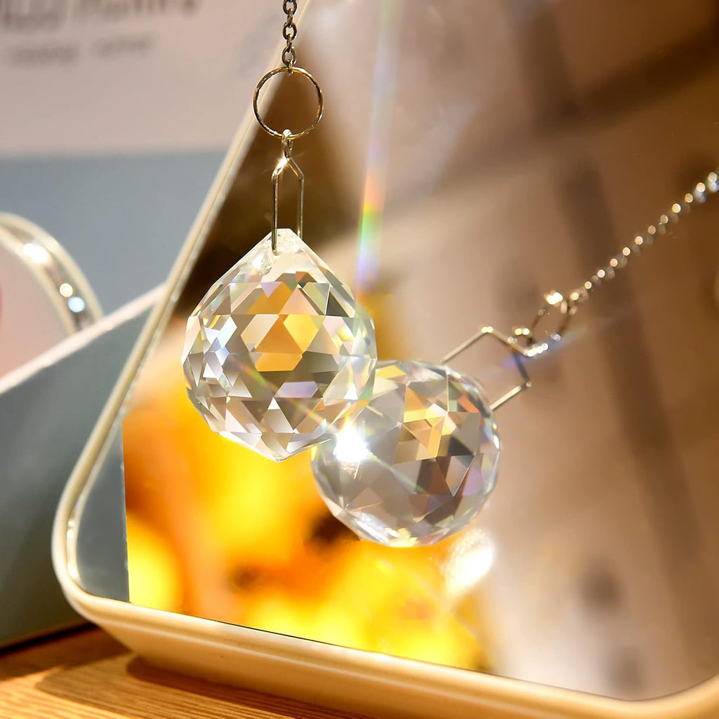 4 Pcs Clear Crystal Ball Prism Sun Shine Catcher Rainbow Pendants Maker, Hanging Crystals Prisms for Windows