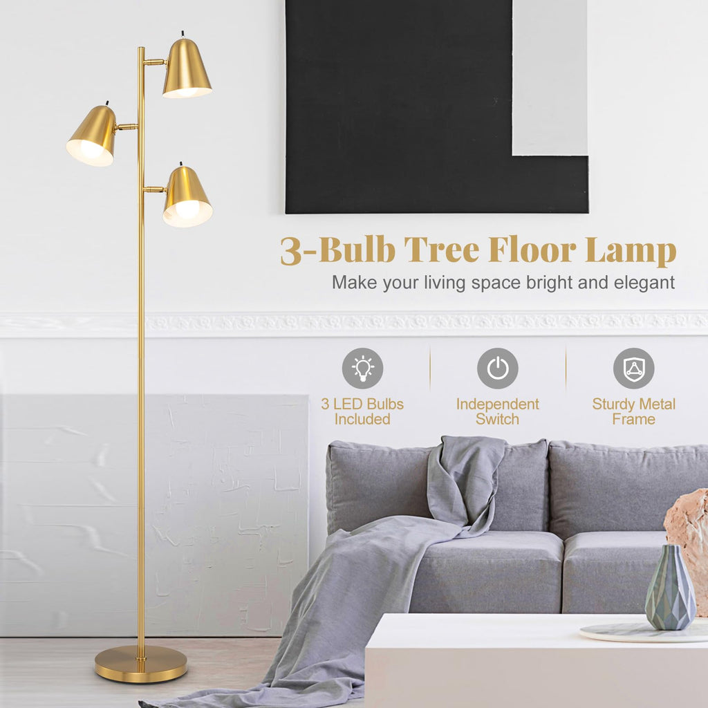 3-Light Tree Floor Lamp with Adjustable Heads