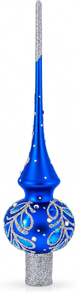 Blue Paisley Mouth Glass Christmas Tree Topper 11 Inches