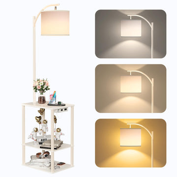 Floor Lamp with Table Shelves, End Side Table
