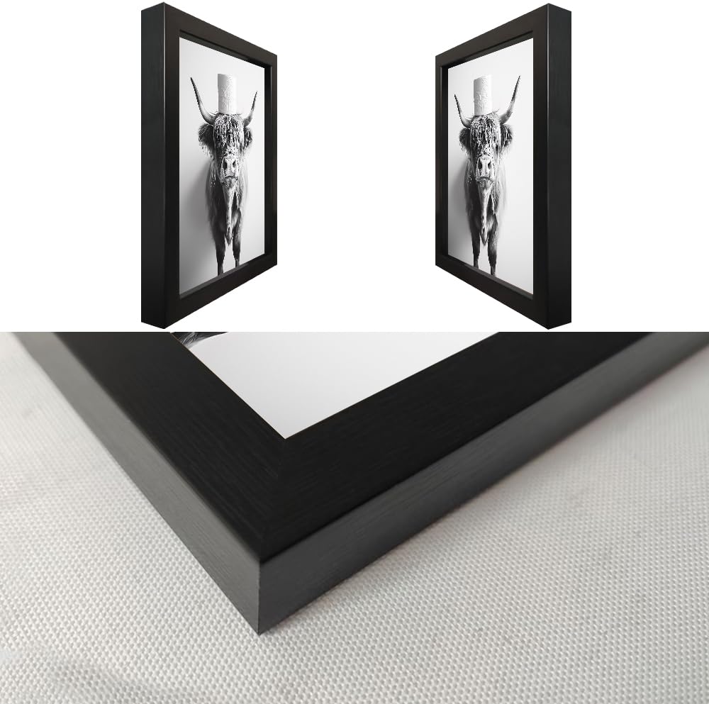 Highland Cow Bathroom Decor Framed Wall Art Farmhouse Black and White 3pcs Funny Animal In Toilet Picture Prints Cute