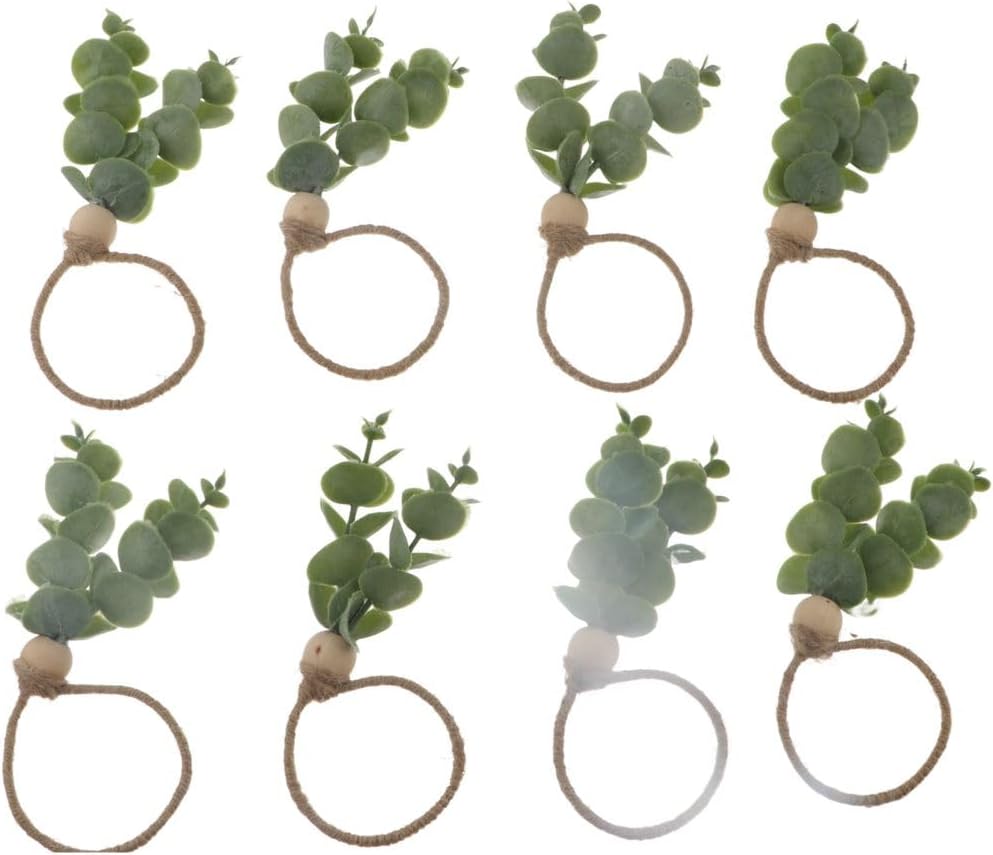 Napkin Rings Set Eucalyptus Leaves Napkin Rings Boho Greenery Napkin Rings Rustic Farmhouse Wooden Napkin - Set of 8