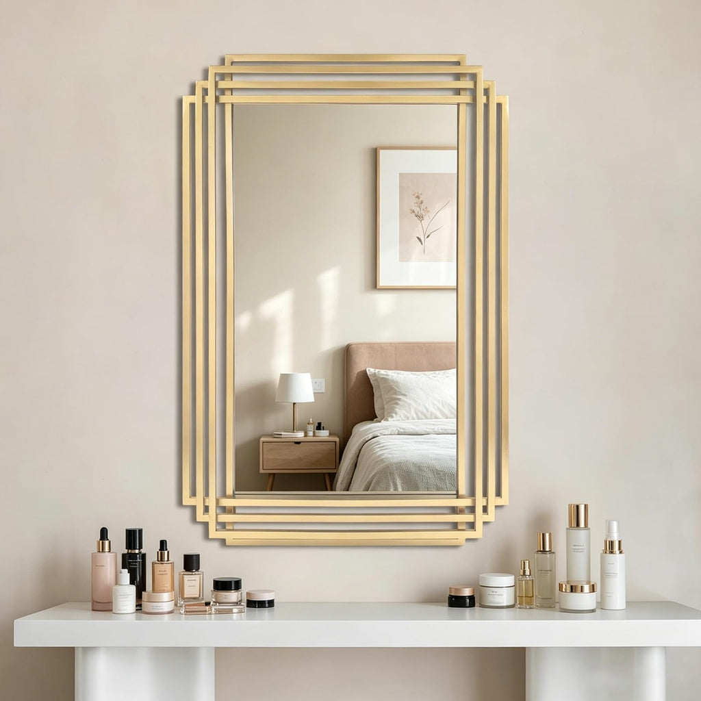 36"x24" Rectangle Decorative Mirror with Gold Geometric Frame