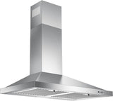 30 Inch Stainless Steel Wall Mount Range Hood 3 Speed Push Button Control, LED Lights, Baffle Filters, Convertible Ducted/Ductless