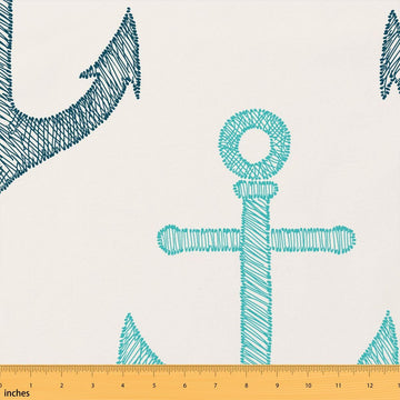 Nautical Anchor Fabric By The Yard, Retro Anchor Upholstery Fabric, Ocean