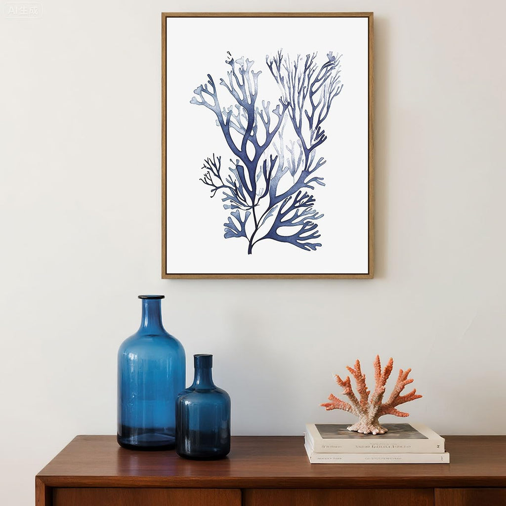 Sea Coral Wall Art Navy Blue Ocean Coral Painting 11"x14"x2Pcs