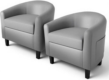 Accent Chairs Faux Leather Chairs Barrel Club Chairs Comfy Living Room Chairs with Sturdy Legs Reading Room - Set of 2