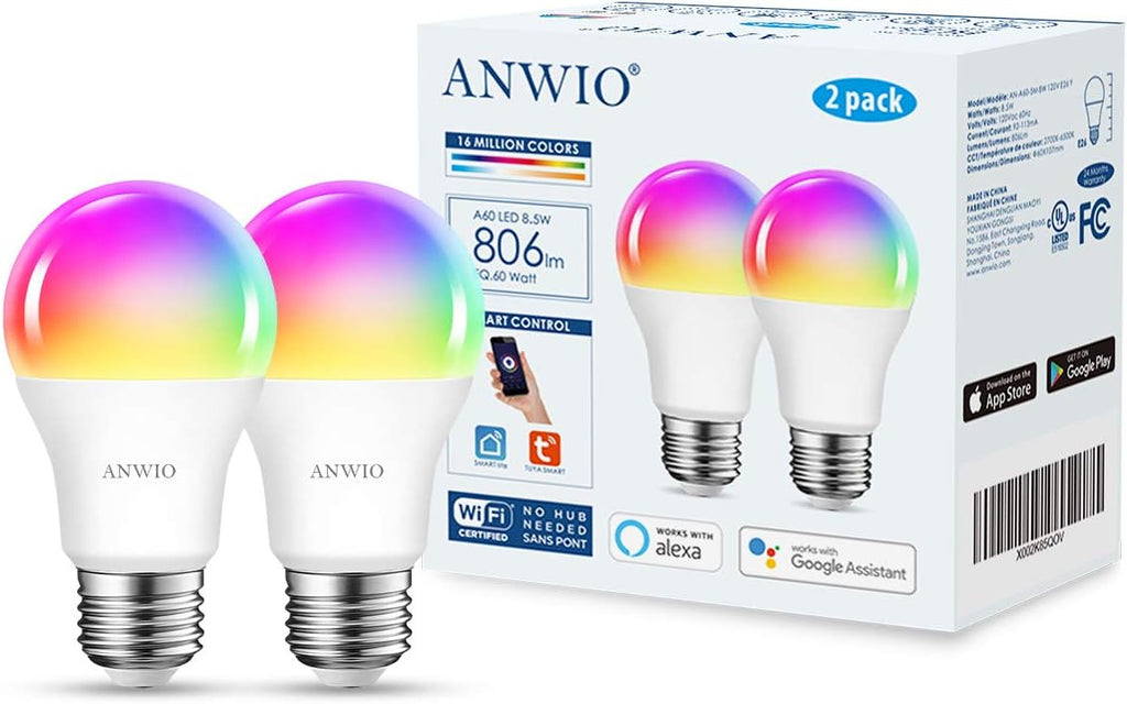 A19 Smart Light Bulbs, 8.5W (60W Replacement), 806 Lumens, 2 Pack