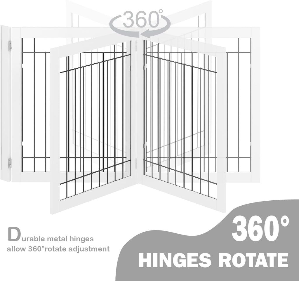 Pet Gate-Freestanding Dog Gate Indoor with Door, 96" Wide, 30" Tall