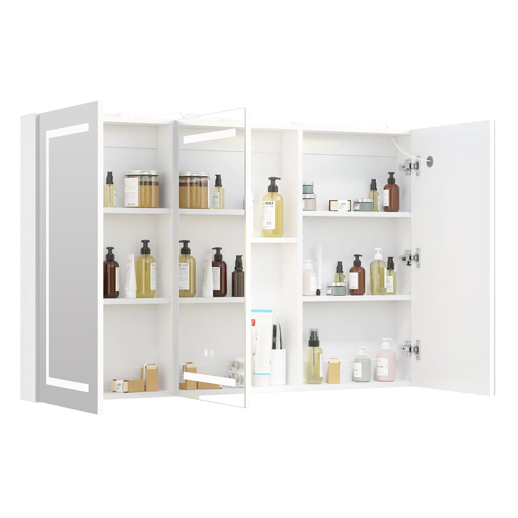 Large Medicine Cabinet, LED Lighted Medicine Cabinets with 3 Doors, Wall Mounted Bathroom Mirror with