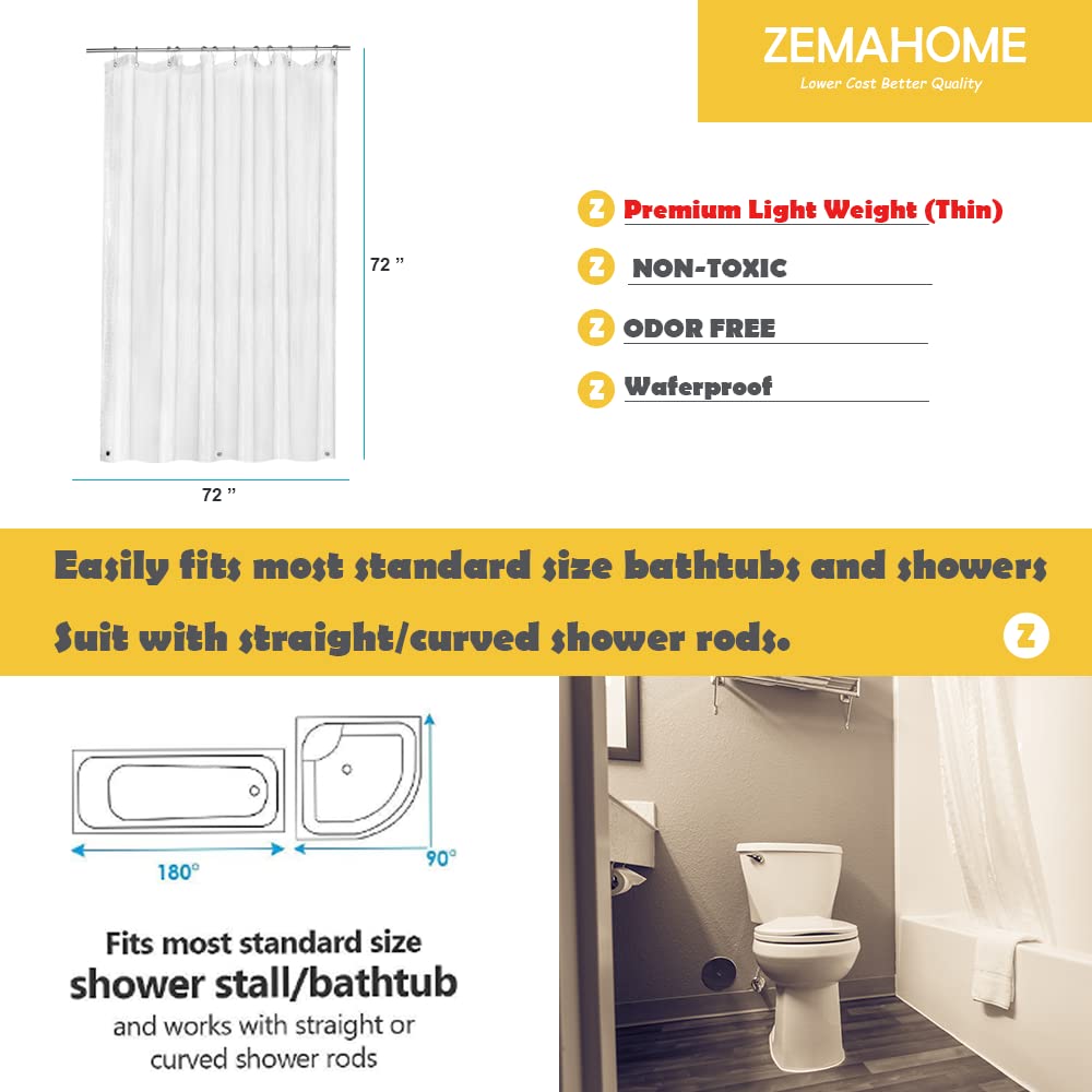 2 Pack PEVA Plastic Shower Curtain Liner Premium Light Weight 72" x 72" Clear Bathroom Shower Showroom Curtain Liner