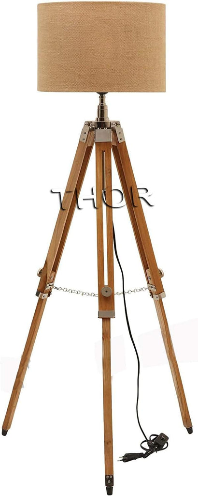 Vintage Classic Teak Wood Tripod Floor Lamp Nautical Floor Shade lamp Home Decor (Shade is Not Inclu