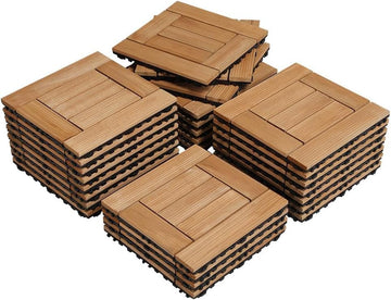 27PCS Natural Wood Deck Tiles Interlocking Patio Deck Tiles Solid Wood and Plastic Indoor&Outdoor 12 x 12in