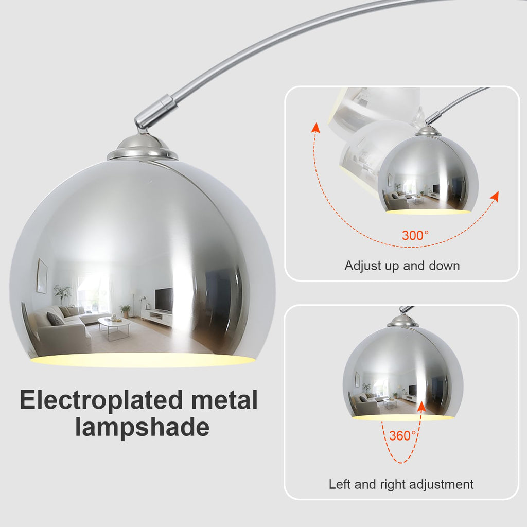 Glossy Chrome Silver Arc Floor Lamp with 12W LED Remote Dimming
