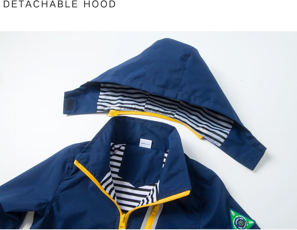 Boys Rain Jacket with Detachable Hood Lightweight Raincoats for Kids