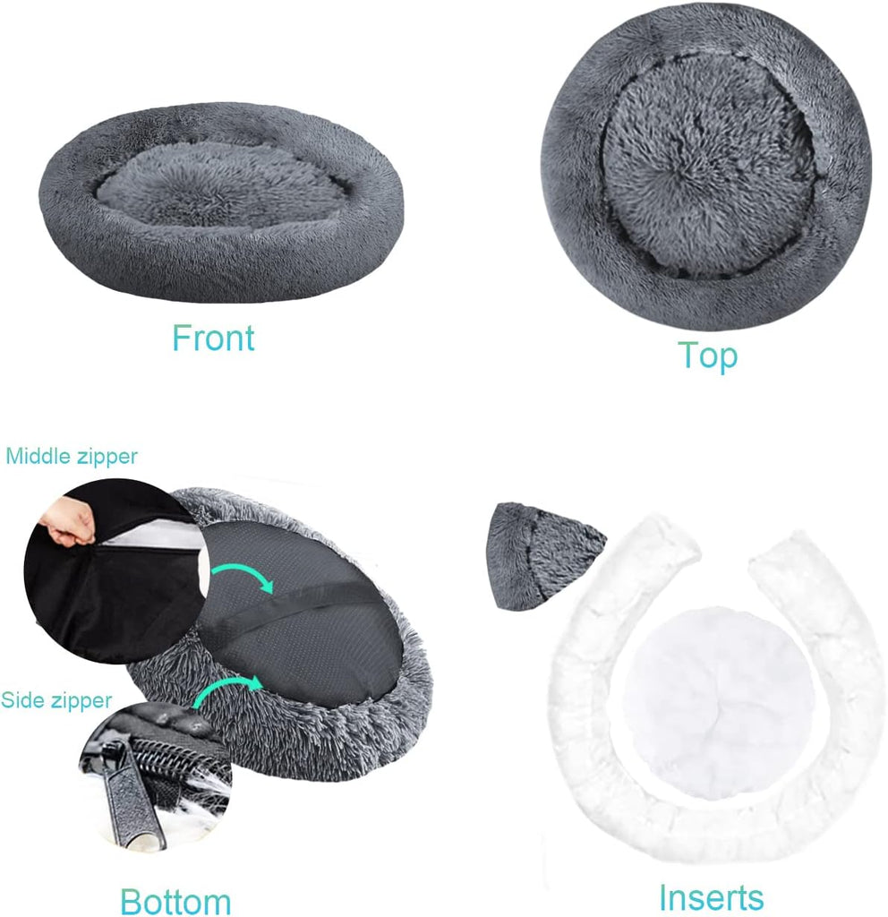 Calming Donut Dog Bed - 3X Durable Plush Faux Fur, Machine Washable & Non-Slip, Fits up to 210 lbs