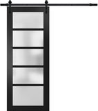 Quadro 4002 | Interior Single Sliding barn Door with Frosted Glass, MDF, 42x80, Black, Modern Style 