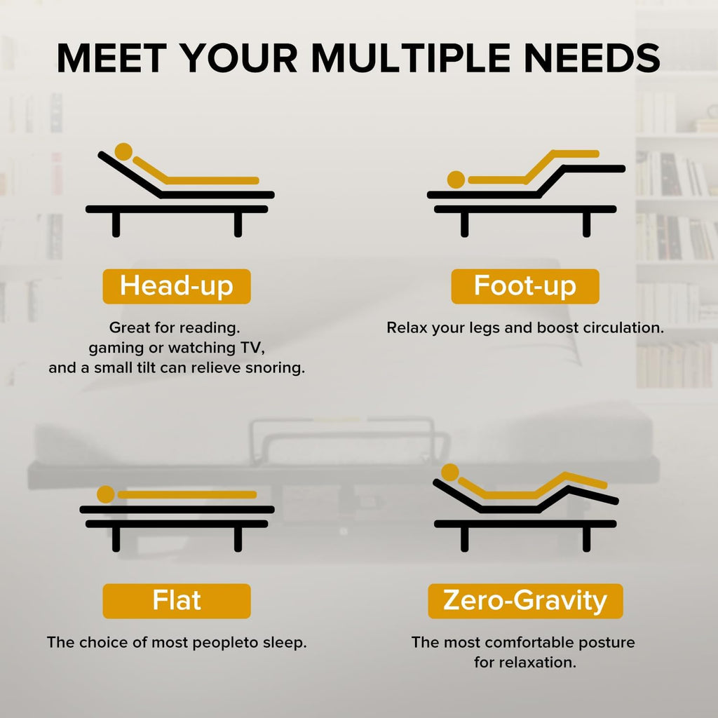 King Size Adjustable Bed Base Frame - Zero Gravity, Quiet Motor, Head & Foot Incline - 4 USB Ports, Under-Bed