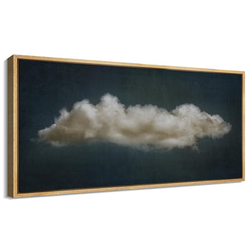Extra Large Framed Canvas Print Wall Art Single Fluffy Cloud on Dark Sky Minimalist Atmospheric Illustrations Modern