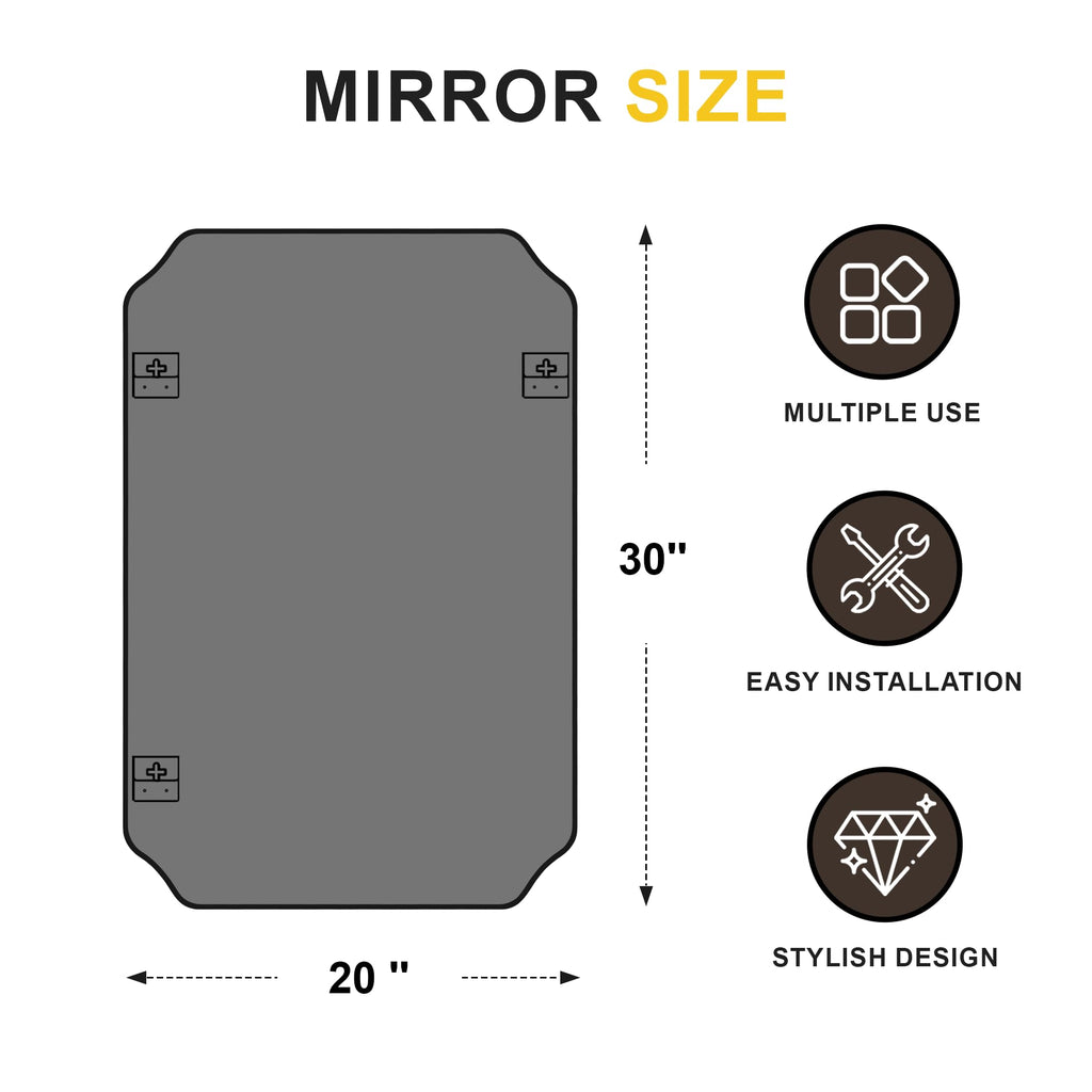 Vanity Bathroom Mirror, 20" x 30" Black Scalloped Mirror for Wall