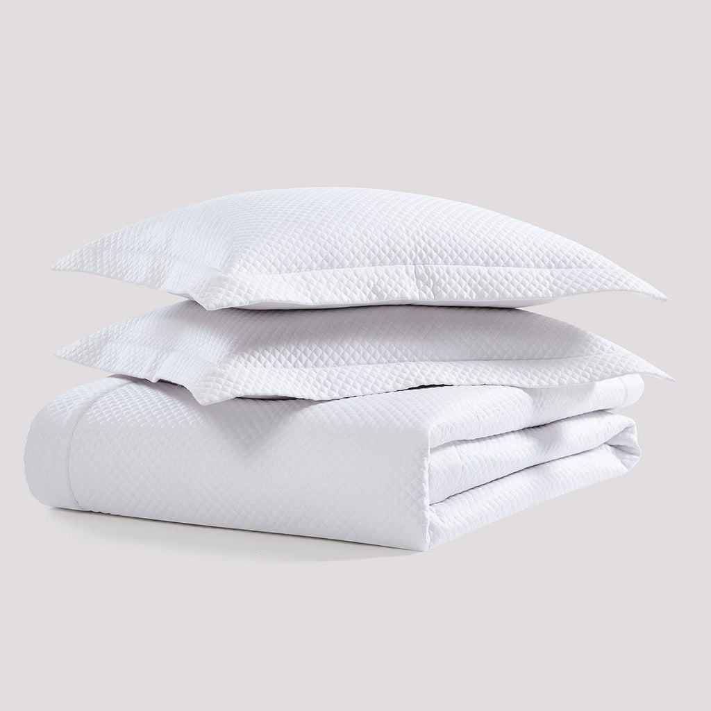 Diamond Quilted Coverlet Set, 100% Certified Egyptian Cotton, Petite Diamond Quilted, Queen, White