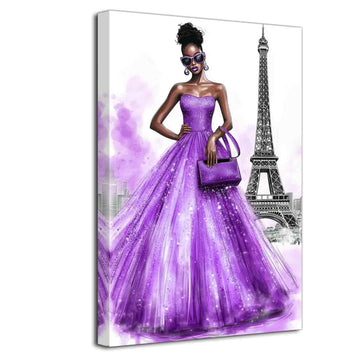Paris Wall Black Woman Pictures Black White Eiffel Tower Paintings African American Canvas Prints Fashion Black Girl