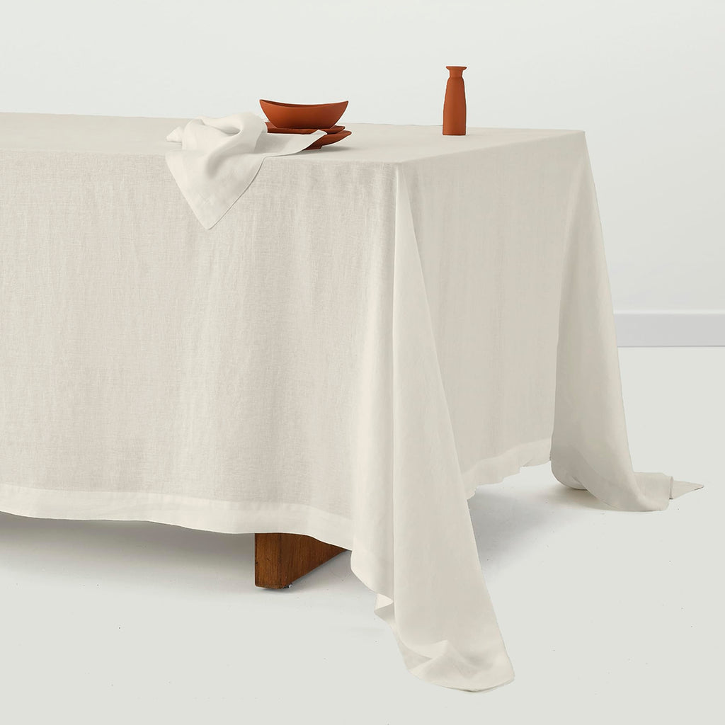 100% Pure Linen Rectangle Tablecloth, 70 x 144 In, Ivory