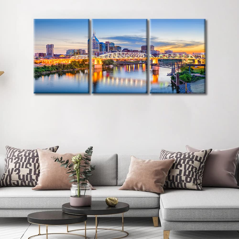 Wall Bedroom Nashville Tennessee Skyscrapers Skyline Posters America Broadway Cityscape Prints for Wall Decor 3 Piece