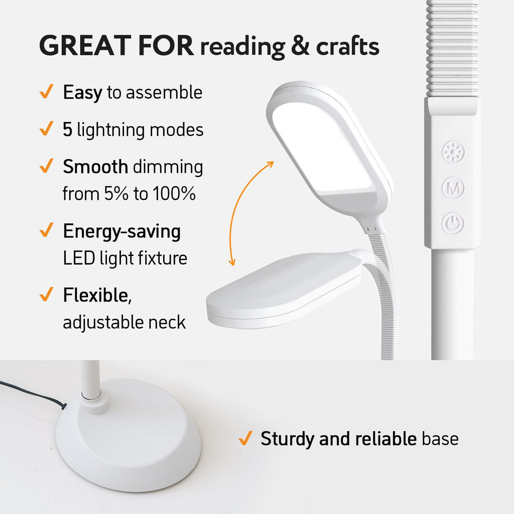LED Dimmable Floor Lamp with Flexible Gooseneck & Adjustable Color