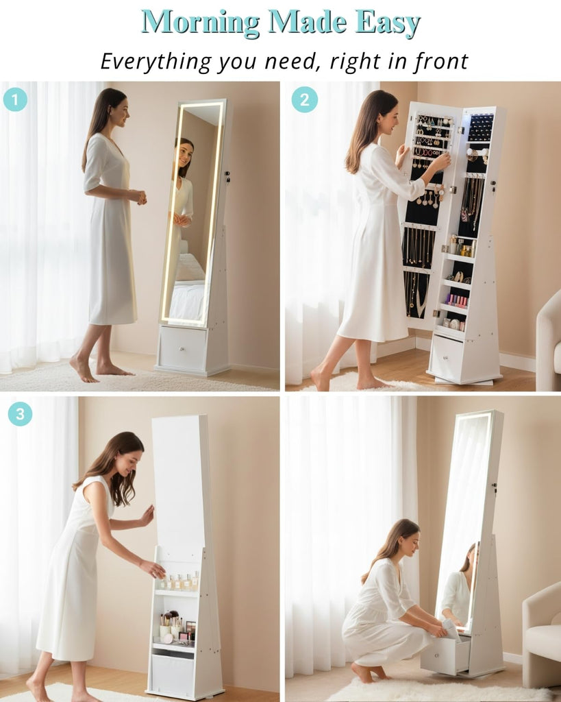 LED Light Strip Swivel Freestanding Jewelry Cabinet, 61.8 in