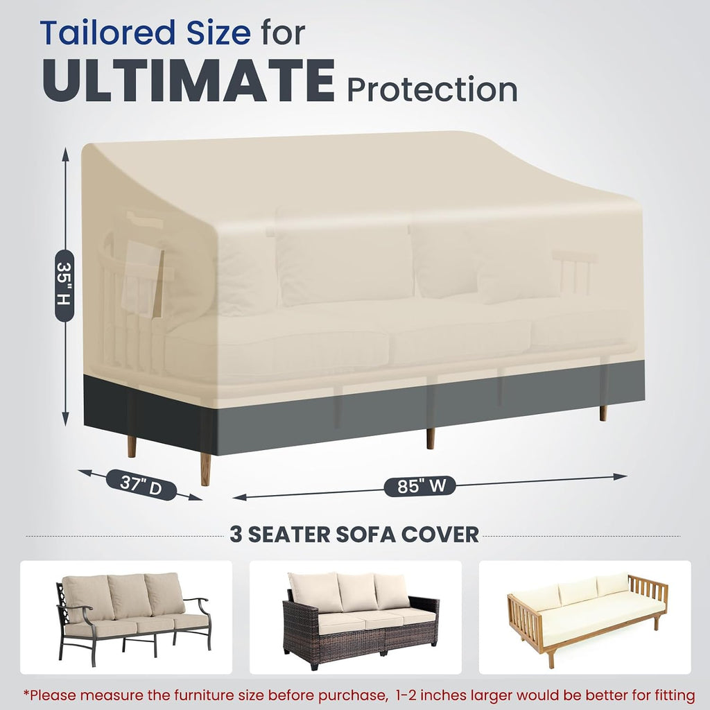 Extra Heavy Duty Outdoor Couch Cover Waterproof, Large 3-Seater Patio Sofa Cover, Lawn Patio Furniture Covers with