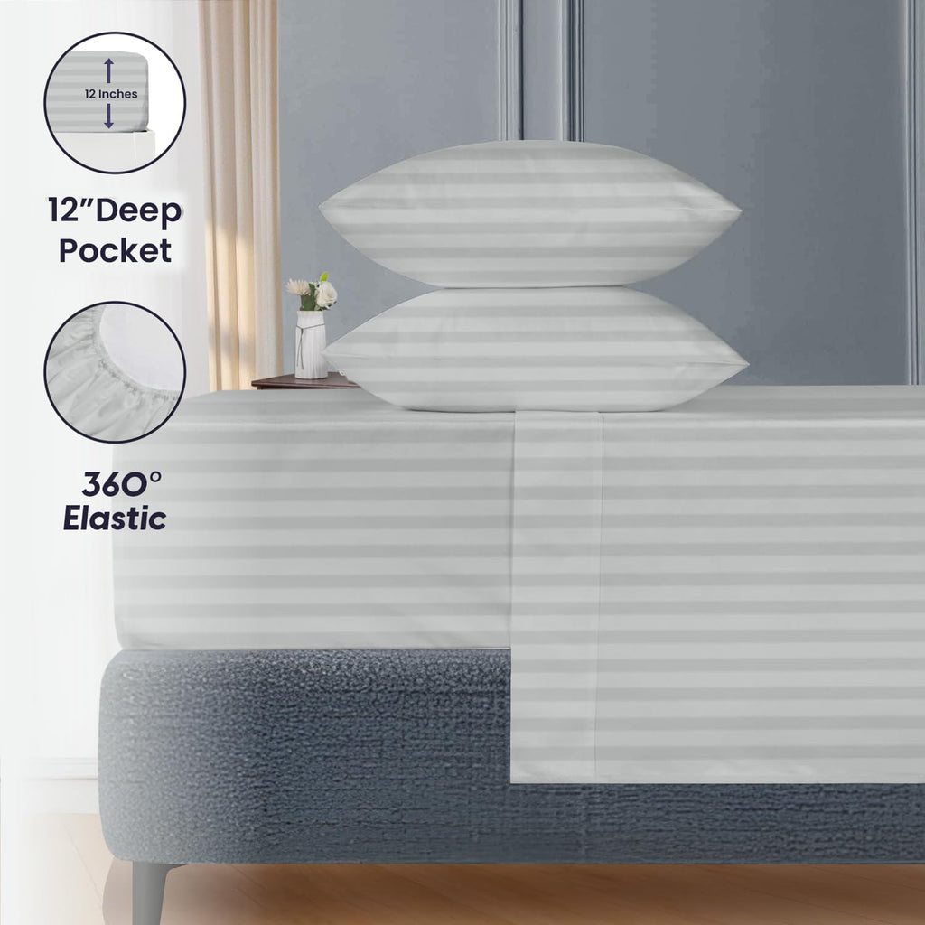 80" W x98 L 4Pc Texas King Sheet Set 100% Egyptian Cotton - 600 Thread Count, Fits 12" Deep Pocket - Soft Breathable