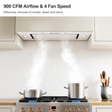 30 Inch Stainless Steel Under Cabinet Range Hood 900 CFM 4 Speed Touch & Remote Control Baffle Filters, Convertible Ducted/Ductless