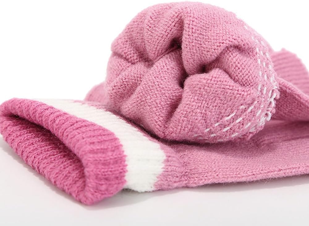 Knitted Kids Winter Hat Gloves Scarf Set, Toddler Unicorn Beanie Hats with Top Pom for Girls 3-6 Red