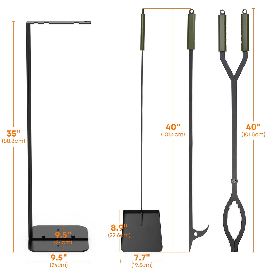 Fire Pit Tools Set with 40" Fire Poker and Log Tongs Shovel