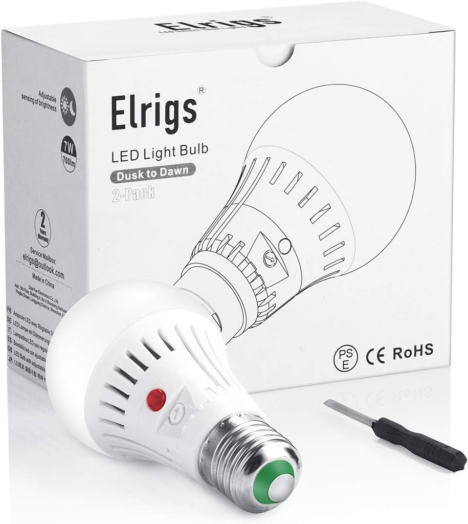 Dusk to Dawn Light Bulbs, Outdoor Sensor LED Bulb with Adjustable Photocell Light Sensor, A19 Automatic Lighting, E26