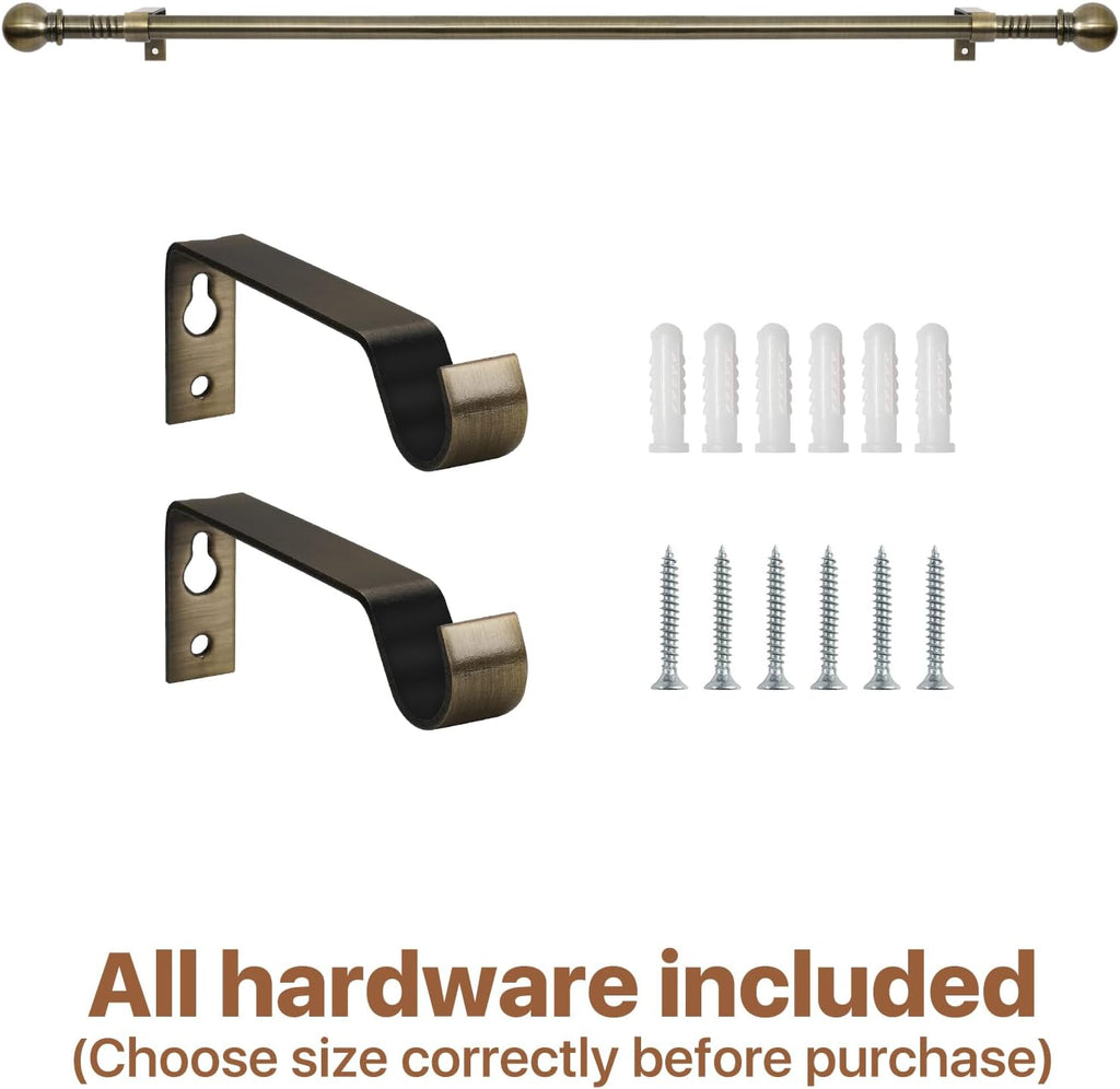 Antique Brass Curtain Rods for Windows 28 to 48 inch, 5/8 inch Small Curtain Rod Set with Brackets, Heavy Duty