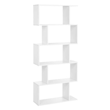 Wooden Bookcase, Display Shelf and Room Divider, Freestanding Decorative Storage Shelving, 5-Tier Bookshelf, White