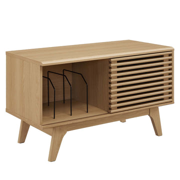 Render Mid-Century Modern 37" Vinyl Record Display Stand in Oak