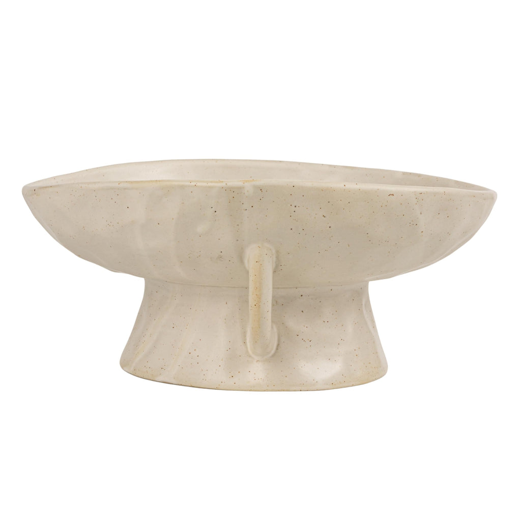 Co-Op Stoneware Footed Pedestal Bowl with Handles, Reactive Glaze, White