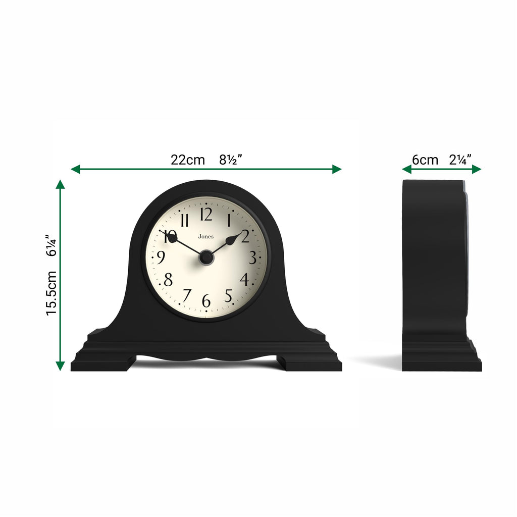 Speakeasy Small Mantel Clock | Napoleon's hat Design | Black