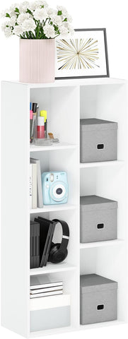 LUDER Book Shelf, 7-Cube Bookshelf, Bookcase with Open Shelves, 9.4 x 19.5 x 41.7, Easy Assembly, White
