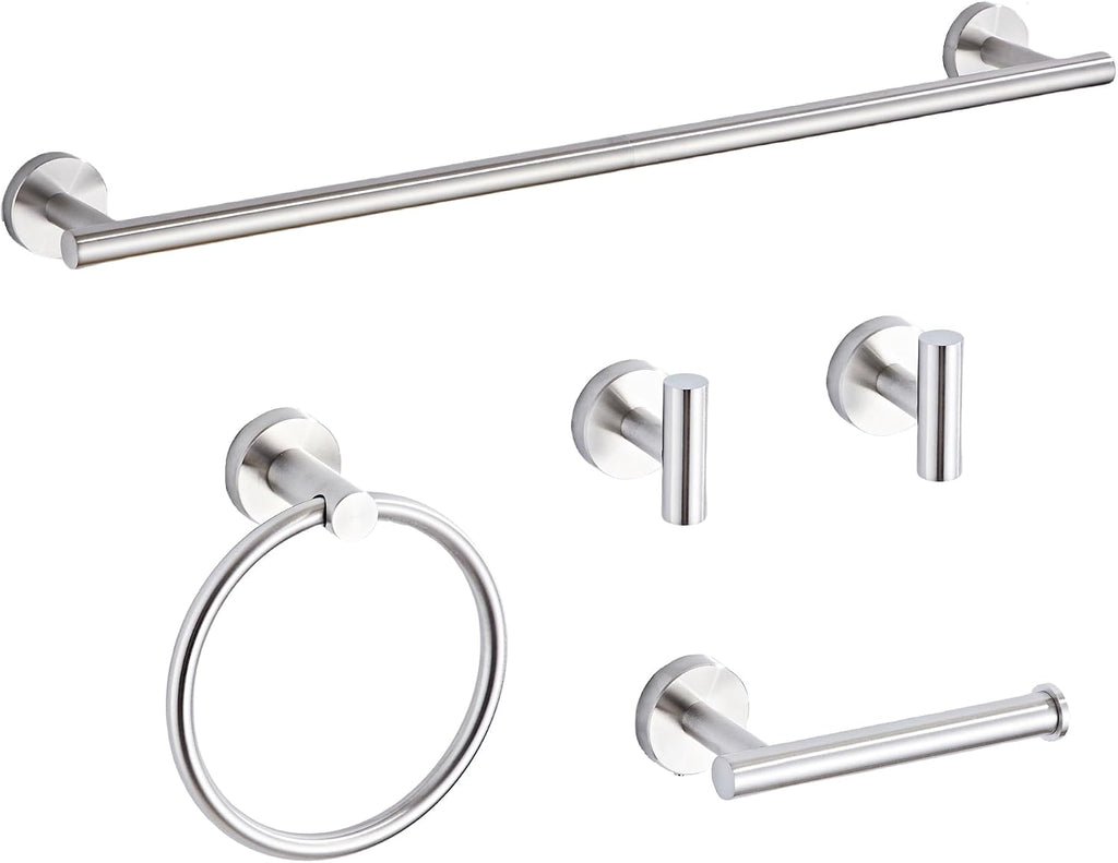 Brushed Nickel Bathroom Hardware Set 5 Piece with Towel Racks , SUS304 Stainless Steel Bath Towel Bar Set, 24 Inch