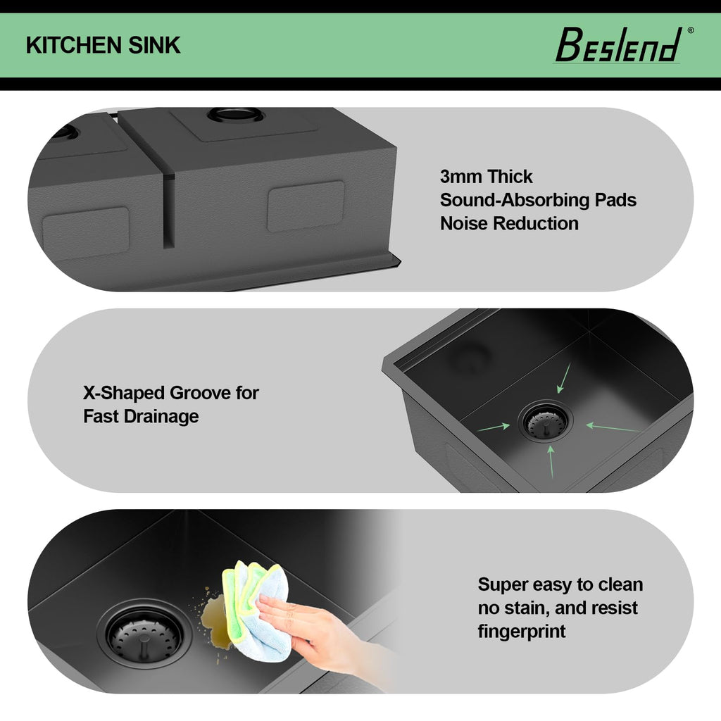 30 Gunmetal Black Undermount Kitchen Sink Double Bowl