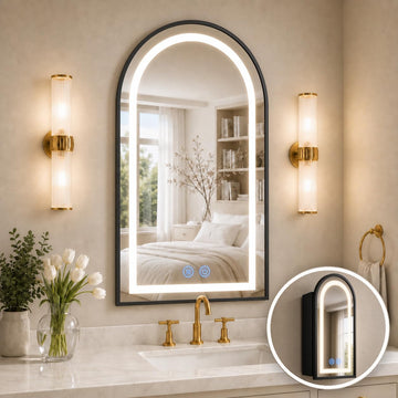 Arched Medicine Cabinet with LED Lights, Lighted Bathroom Medicine Cabinet Mirror with Anti-Fog, No Assembly
