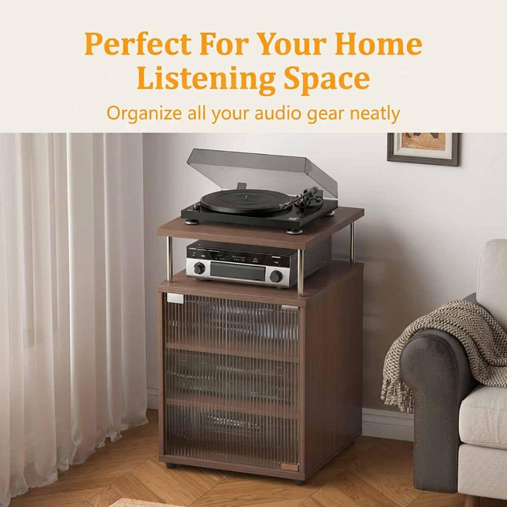 Black Stereo Cabinet, Audio Rack with Adjustable Shelves