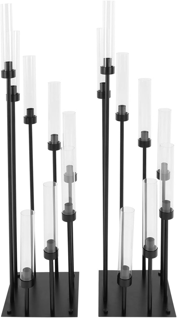 2 Pack Floor Candelabra Centerpieces 8 Arms Floor Candle Holder with Acrylic Shade Pillar, Metal Black Candelabra