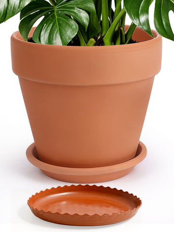 12 Inch Terracotta Pot with Saucer - Ceramic Clay Pot for Plants with Drainage Hole, Large Terra Cotta Flower Planter